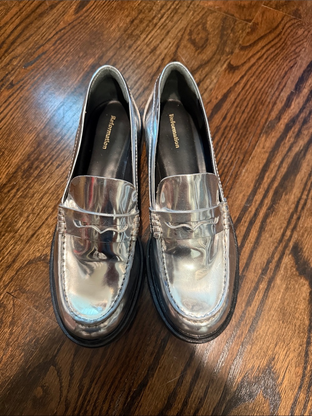 Reformation Metallic Silver Penny Loafers
